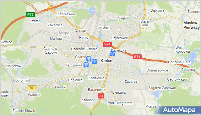 mapa Kielc, Kielce na mapie Targeo