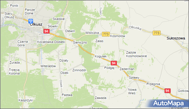 mapa Kogutek gmina Olkusz, Kogutek gmina Olkusz na mapie Targeo