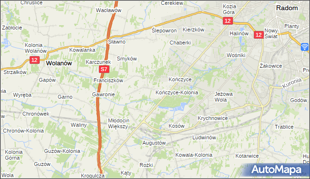mapa Kończyce-Kolonia, Kończyce-Kolonia na mapie Targeo