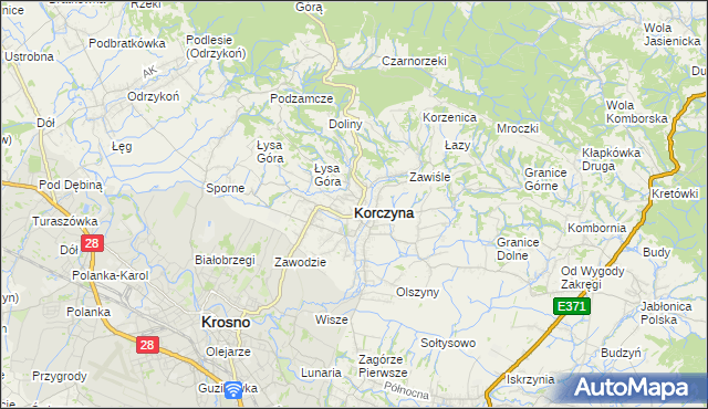 mapa Korczyna powiat krośnieński, Korczyna powiat krośnieński na mapie Targeo