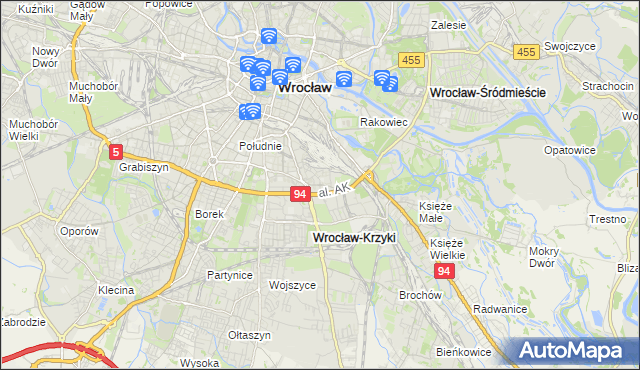 mapa Krzyki gmina Wrocław, Krzyki gmina Wrocław na mapie Targeo