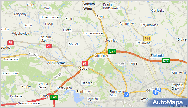 mapa Modlniczka, Modlniczka na mapie Targeo