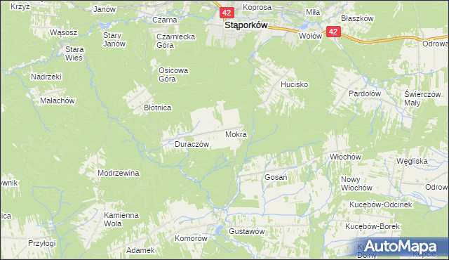 mapa Mokra gmina Stąporków, Mokra gmina Stąporków na mapie Targeo