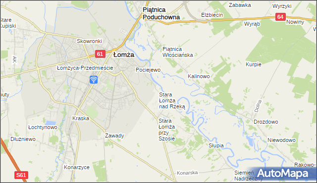 mapa Stara Łomża nad Rzeką, Stara Łomża nad Rzeką na mapie Targeo