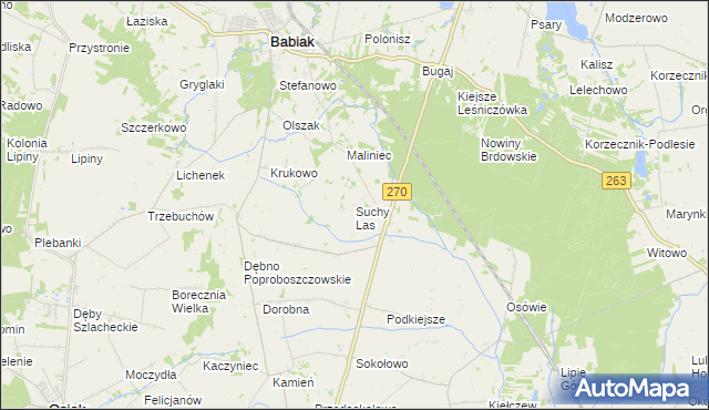 mapa Suchy Las gmina Babiak, Suchy Las gmina Babiak na mapie Targeo