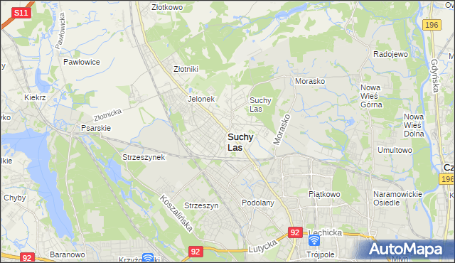 mapa Suchy Las powiat poznański, Suchy Las powiat poznański na mapie Targeo