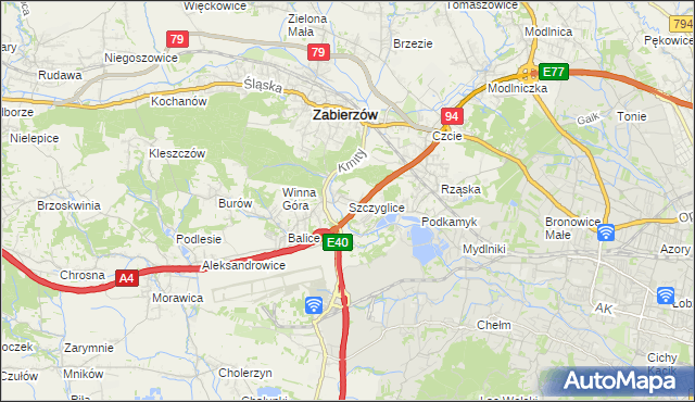 mapa Szczyglice gmina Zabierzów, Szczyglice gmina Zabierzów na mapie Targeo