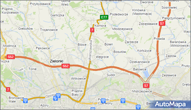 mapa Węgrzce gmina Zielonki, Węgrzce gmina Zielonki na mapie Targeo