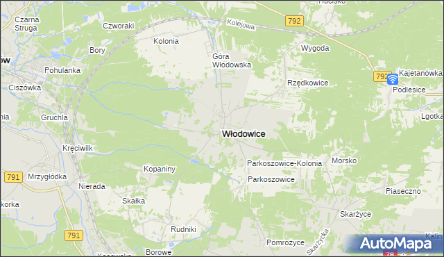 mapa Włodowice powiat zawierciański, Włodowice powiat zawierciański na mapie Targeo