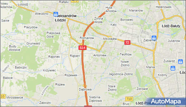 mapa Antoniew gmina Aleksandrów Łódzki, Antoniew gmina Aleksandrów Łódzki na mapie Targeo