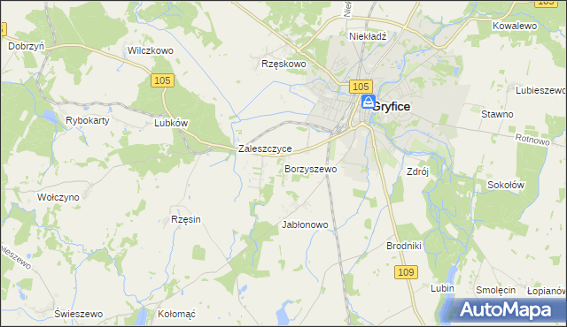 mapa Borzyszewo gmina Gryfice, Borzyszewo gmina Gryfice na mapie Targeo