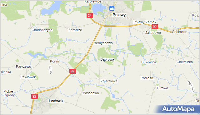 mapa Dąbrowa gmina Pniewy, Dąbrowa gmina Pniewy na mapie Targeo