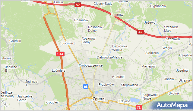 mapa Dąbrówka-Malice, Dąbrówka-Malice na mapie Targeo