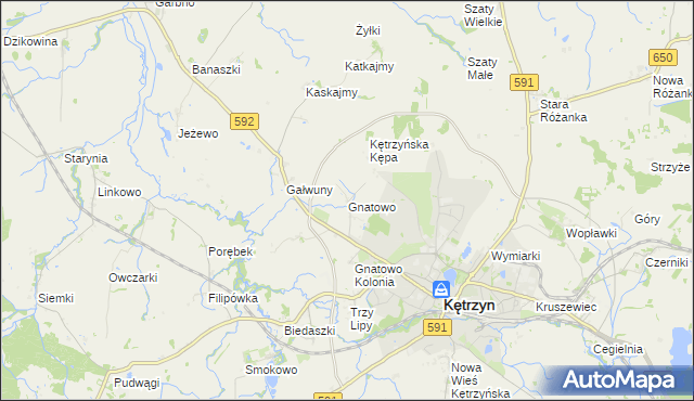 mapa Gnatowo gmina Kętrzyn, Gnatowo gmina Kętrzyn na mapie Targeo