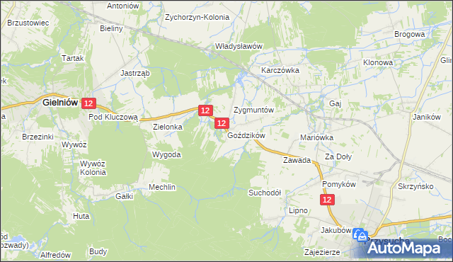 mapa Goździków gmina Gielniów, Goździków gmina Gielniów na mapie Targeo