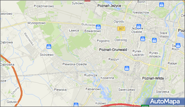 mapa Grunwald gmina Poznań, Grunwald gmina Poznań na mapie Targeo