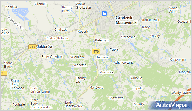 mapa Janinów gmina Grodzisk Mazowiecki, Janinów gmina Grodzisk Mazowiecki na mapie Targeo