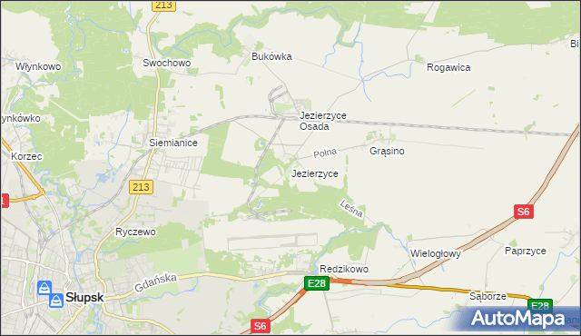 mapa Jezierzyce gmina Słupsk, Jezierzyce gmina Słupsk na mapie Targeo