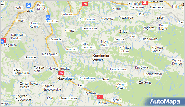 mapa Kamionka Wielka, Kamionka Wielka na mapie Targeo