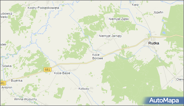 mapa Koce Borowe, Koce Borowe na mapie Targeo