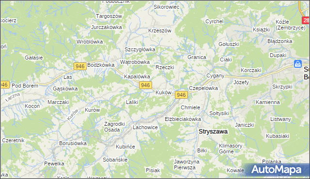 mapa Kuków gmina Stryszawa, Kuków gmina Stryszawa na mapie Targeo