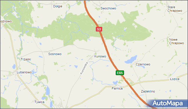 mapa Kunowo gmina Banie, Kunowo gmina Banie na mapie Targeo