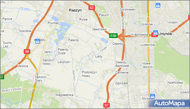 mapa Łady gmina Raszyn, Łady gmina Raszyn na mapie Targeo