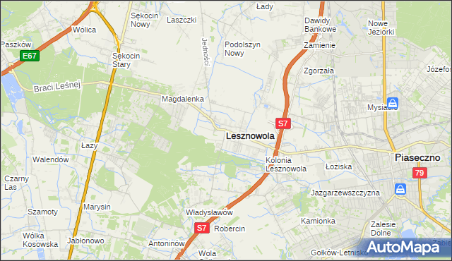 mapa Lesznowola powiat piaseczyński, Lesznowola powiat piaseczyński na mapie Targeo