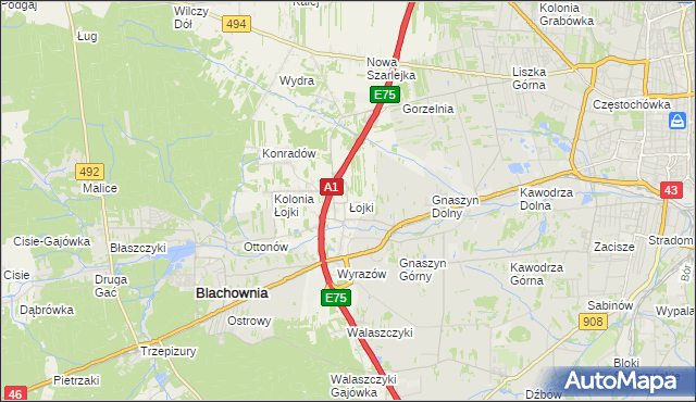 mapa Łojki gmina Blachownia, Łojki gmina Blachownia na mapie Targeo