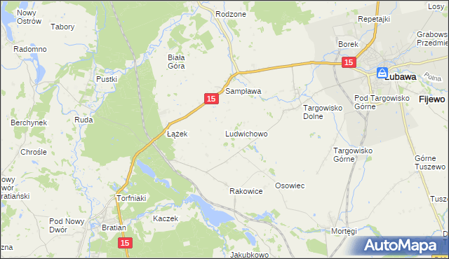 mapa Ludwichowo gmina Lubawa, Ludwichowo gmina Lubawa na mapie Targeo