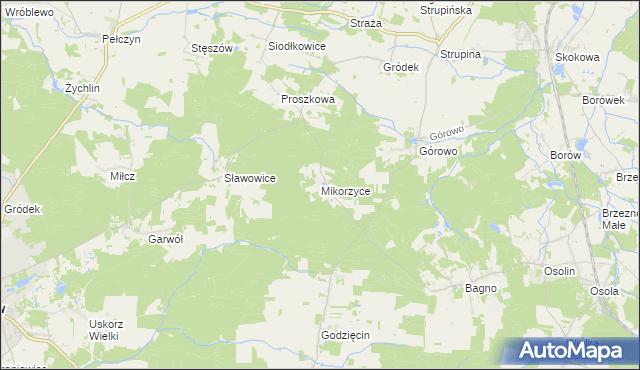 mapa Mikorzyce gmina Wołów, Mikorzyce gmina Wołów na mapie Targeo