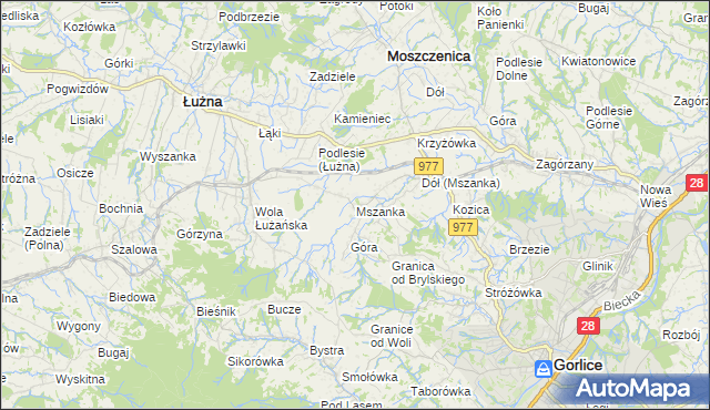 mapa Mszanka gmina Łużna, Mszanka gmina Łużna na mapie Targeo