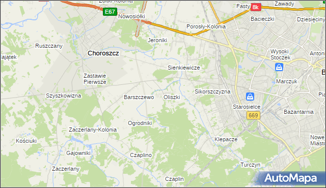 mapa Oliszki gmina Choroszcz, Oliszki gmina Choroszcz na mapie Targeo
