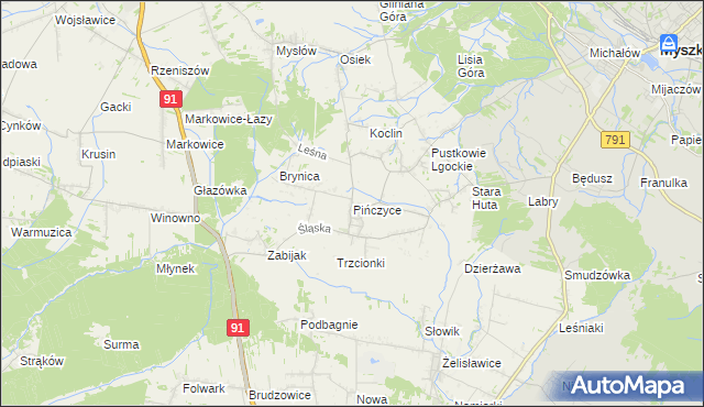 mapa Pińczyce, Pińczyce na mapie Targeo