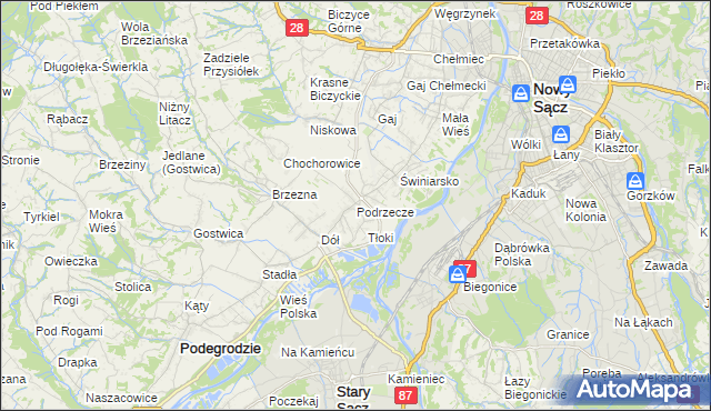 mapa Podrzecze gmina Podegrodzie, Podrzecze gmina Podegrodzie na mapie Targeo