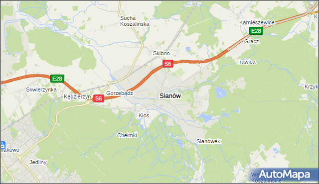 mapa Sianów, Sianów na mapie Targeo