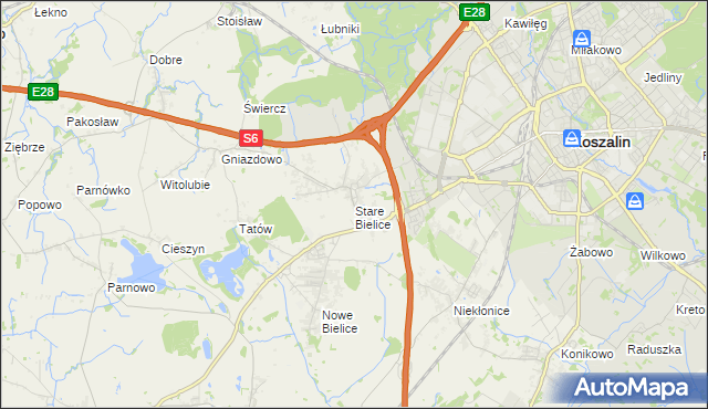 mapa Stare Bielice gmina Biesiekierz, Stare Bielice gmina Biesiekierz na mapie Targeo