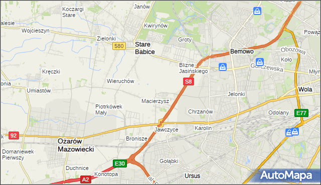 mapa Szeligi gmina Ożarów Mazowiecki, Szeligi gmina Ożarów Mazowiecki na mapie Targeo