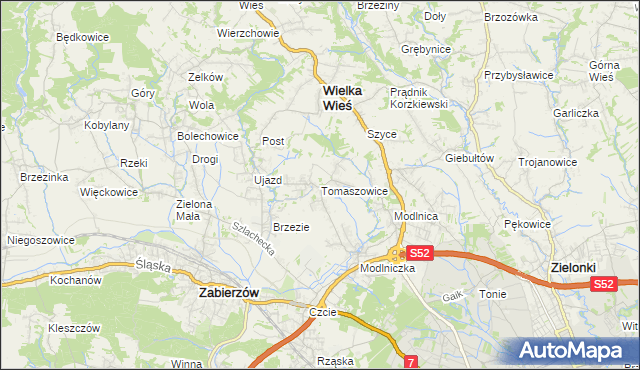 mapa Tomaszowice gmina Wielka Wieś, Tomaszowice gmina Wielka Wieś na mapie Targeo