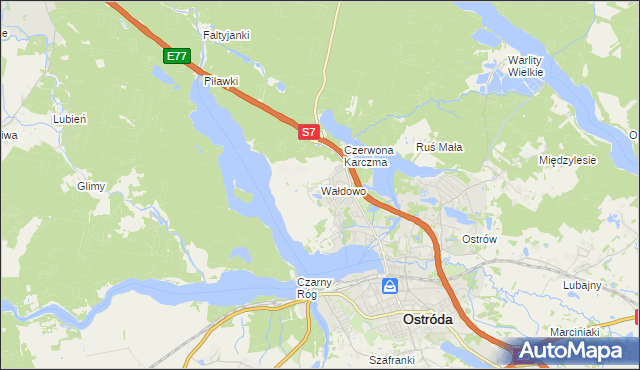 mapa Wałdowo gmina Ostróda, Wałdowo gmina Ostróda na mapie Targeo