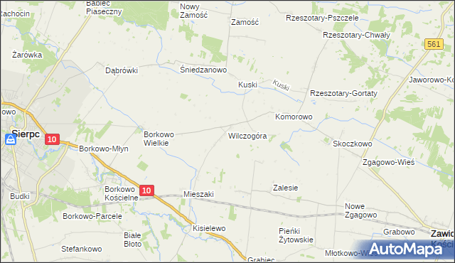 mapa Wilczogóra gmina Sierpc, Wilczogóra gmina Sierpc na mapie Targeo