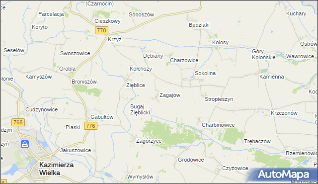 mapa Zagajów gmina Czarnocin, Zagajów gmina Czarnocin na mapie Targeo