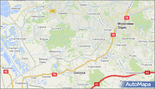 mapa Czyżowice gmina Gorzyce, Czyżowice gmina Gorzyce na mapie Targeo