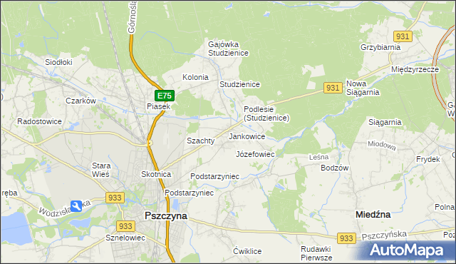 mapa Jankowice gmina Pszczyna, Jankowice gmina Pszczyna na mapie Targeo