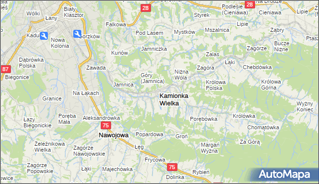 mapa Kamionka Wielka, Kamionka Wielka na mapie Targeo
