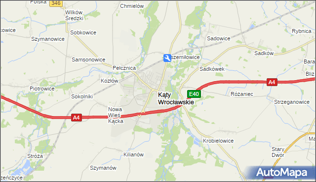 mapa Kąty Wrocławskie, Kąty Wrocławskie na mapie Targeo