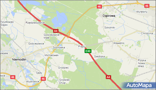 mapa Prądy gmina Dąbrowa, Prądy gmina Dąbrowa na mapie Targeo