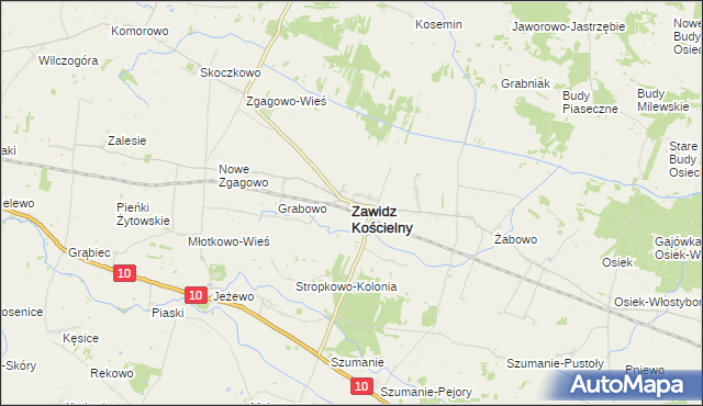 mapa Zawidz Kościelny, Zawidz Kościelny na mapie Targeo