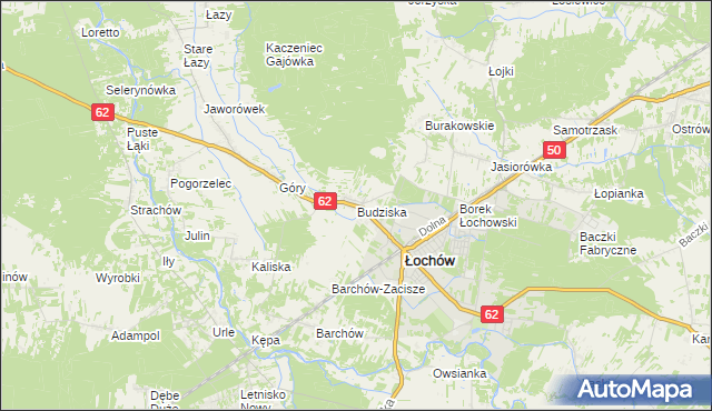 mapa Budziska gmina Łochów, Budziska gmina Łochów na mapie Targeo