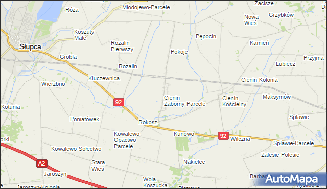 mapa Cienin Zaborny-Parcele, Cienin Zaborny-Parcele na mapie Targeo